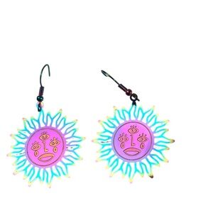 Earrings Sun Face color changing turquoise pink purple Pierced NWT